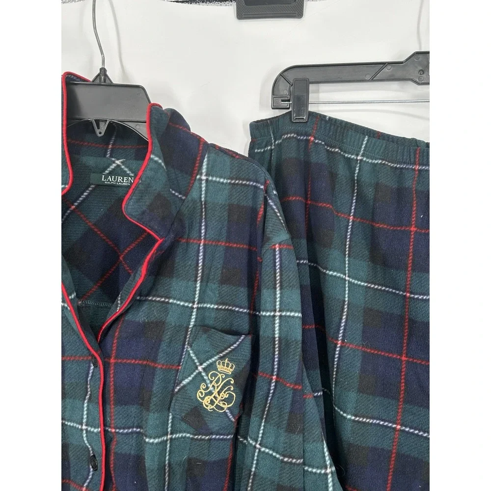 Polo Ralph Lauren Matching Plaid Flannel Pajama Set Shirt‎ Pants Green Womens XL